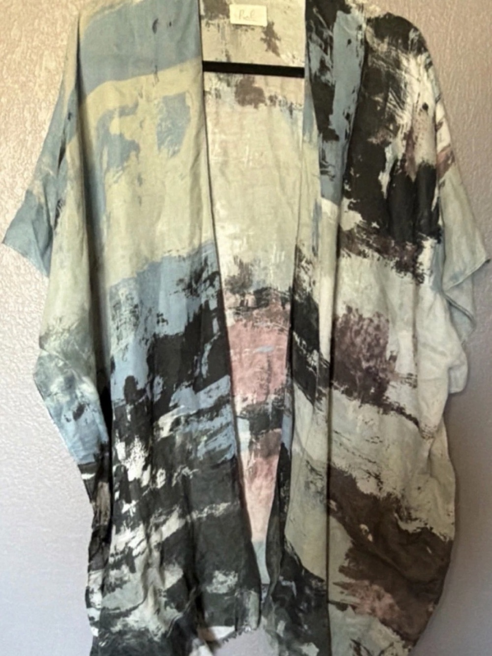 Lightweight Abstract Print Draped Jacket - Blue Gray
